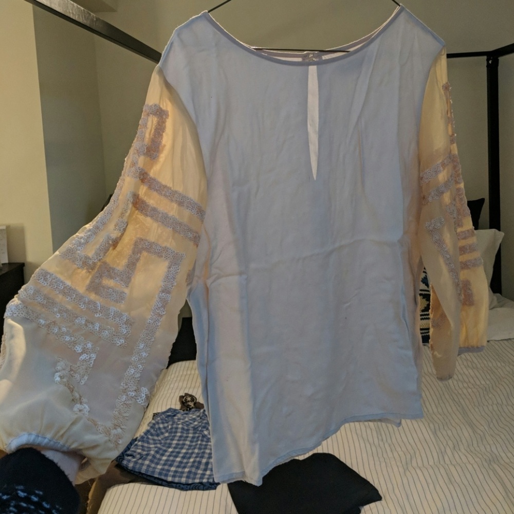 Taupe Tunic with Sheer, Sequined Sleeves
